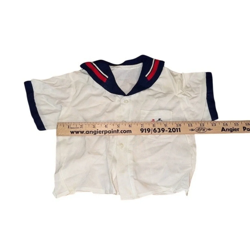 Vintage Petit Ami baby‎ Boys Nautical Sailor Outfit Set Shirt & 2 Shorts 12-18M